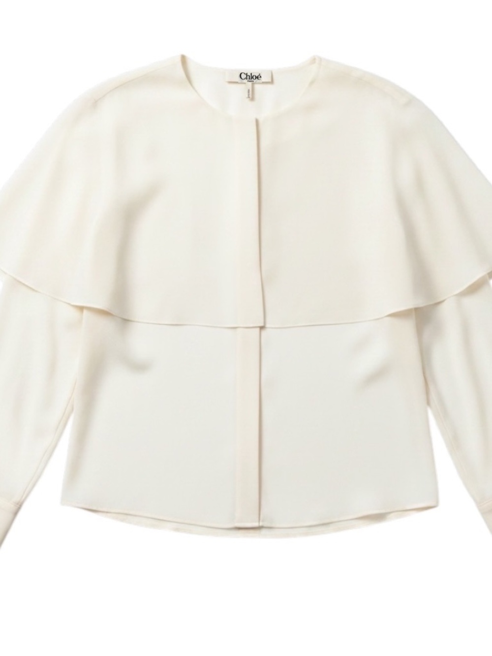 CHLOE IVORY CAPED BUTTON FRONT SILK CHIFFON BLOUSE IN PRISTINE WHITE